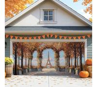 Housse de porte de garage en forme de tour de Paris d'automne, décorations d'automne parisiennes vintage, grande décoration extérieure et intérieure pour Halloween et Thanksgiving, 397 x 180 cm