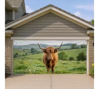 Housse de porte de garage en forme de vache Highland, décoration rustique en forme de vache sauvage, paysage pastoral vert, décoration de printemps extérieur, 397 x 180 cm