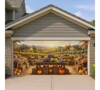 Housse de porte de garage en forme de vignoble d'automne - Scène rustique colorée de ferme - Grandes décorations de porte de garage - Décoration de fond de fête d'automne pour intérieur et extérieur