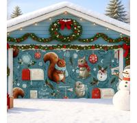Housse de porte de garage en forme d'écureuil d'hiver, motif animal mignon, grandes décorations de porte de garage, vacances intérieures et extérieures, décoration de fond de fête de Noël, 397 x 180