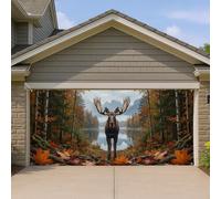 Housse de porte de garage en forme d'élan d'automne - Scène de vie sauvage rustique - Grande décoration de porte de garage - Décoration d'intérieur et d'extérieur d'automne - 397 x 180 cm