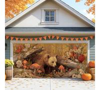 Housse de porte de garage en forme d'ours d'automne, animaux de la forêt rustique, grandes décorations de porte de garage, décoration d'intérieur et d'extérieur d'automne 397 x 180 cm