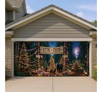 Housse de porte de garage en forme d'ours patriotique, décoration festive de feux d'artifice de forêt pour le jour de l'indépendance, décoration extérieure du 250e anniversaire des États-Unis, 397 x