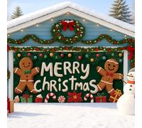 Housse de porte de garage en pain d'épice de Noël ludique, grandes décorations de vacances vertes, décoration de fond de fête de Noël pour intérieur et extérieur, 397 x 180 cm