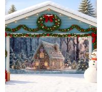 Housse de porte de garage en pain d'épices, décorations de vacances au pays des merveilles d'hiver, décoration de Noël festive intérieure et extérieure, 397 x 180 cm