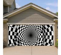 Housse de porte de garage en spirale noire et blanche, motif moderne d'illusion d'optique pour décoration d'intérieur et d'extérieur, parfaite pour Halloween et toute l'année, 397 x 180 cm