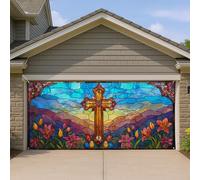 Housse de porte de garage en vitrail, motif floral coloré pour décoration d'intérieur, décoration extérieure et intérieure vive pour printemps et Pâques, 397 x 180 cm