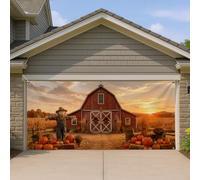 Housse de porte de garage épouvantail rustique, citrouilles de grange de campagne, décoration de porte de garage, décoration d'intérieur pour jardin, extérieur, fête intérieure, 397 x 180 cm