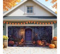 Housse de porte de garage fantaisie citrouille violette vintage, grandes décorations de porte de garage, décoration de fond de fête d'automne intérieure et extérieure, 397 x 180 cm
