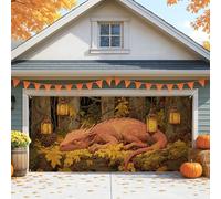 Housse de porte de garage fantaisie dragon - Art mural de forêt d'automne - Grandes décorations de porte de garage - Décoration d'intérieur et d'extérieur d'Halloween - 397 x 180 cm