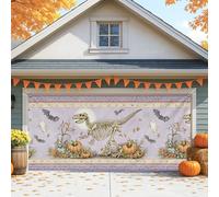 Housse de porte de garage fantaisie, motif dinosaure, décorations d'Halloween vintage violettes, décoration de fête d'automne intérieure et extérieure, 397 x 180 cm