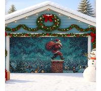 Housse de porte de garage fantaisie Père Noël, grandes décorations d'hiver pour intérieur et extérieur, décoration de fond de fête de Noël, 397 x 180 cm