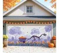 Housse de porte de garage fantaisiste d'Halloween, décoration de citrouille dinosaure violet, grande décoration d'automne extérieure pour fête d'Halloween, affichage de vacances saisonnières, 397 x