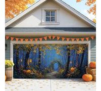 Housse de porte de garage fantaisiste pour automne, citrouille de forêt enchantée bleue, grandes décorations de porte de garage, décoration de fond de fête d'Halloween en plein air, 400 x 180 cm