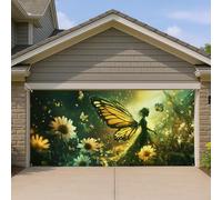 Housse de porte de garage féérique papillon, jardin floral enchanté, grandes décorations de porte de garage, décoration d'intérieur magique, arrière-plan de fête de jardin printemps-été, 397 x 180 cm
