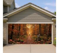 Housse de porte de garage forestière, chemin rustique, champignons, orange, décoration d'intérieur pour jardin, terrasse, extérieur, intérieur, toile de fond de fête, 400 x 180 cm