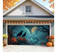 Housse de porte de garage gothique corneilles noires pour Halloween, décorations d'extérieur, décoration de fond de fête saisonnière d'automne, 397 x 180 cm