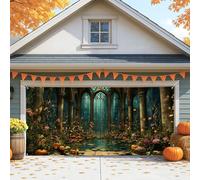 Housse de porte de garage gothique enchantée, grandes décorations d'Halloween en forme de citrouille et florales, décoration de fête extérieure et intérieure d'automne, 397 x 180 cm