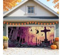 Housse de porte de garage gothique pour cimetière, décorations d'Halloween violettes, grande décoration de fête d'Halloween extérieure, décorations saisonnières d'automne, thème effrayant, 397 x 180