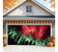 Housse de porte de garage gothique zombie, 2,1 x 4,9 m, décorations de garage effrayantes d'Halloween, décoration d'intérieur et d'extérieur pour maison hantée 397 x 180 cm