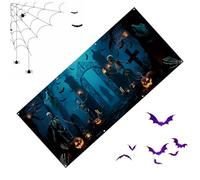 Housse de Porte de Garage Halloween - Bannière Décorative Portail Cimetière | Toile Mural 4×2 Mètres Décor Effrayant pour Fête Halloween Extérieure