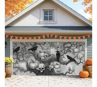 Housse de porte de garage Halloween crâne et corbeau - Motif arbre effrayant - Grandes décorations de porte de garage - Décoration d'intérieur et d'extérieur pour fête d'automne - 400 x 180 cm