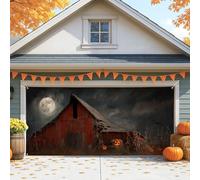 Housse de porte de garage hantée - Scène rustique d'Halloween - Grande décoration de porte de garage - Décoration d'intérieur et d'extérieur pour fête d'automne - 397 x 180 cm