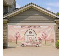 Housse de porte de garage Love is in The Air, style rustique vintage, motif cœur pour la Saint-Valentin et le printemps, 400 x 180 cm