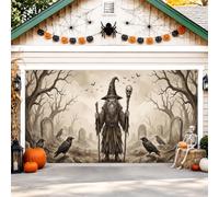 Housse de porte de garage magicien, corbeaux gothiques, pierres tombales d'Halloween, décoration d'intérieur pour cour, extérieur, intérieur, toile de fond de fête, 397 x 180 cm