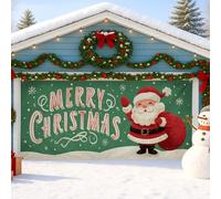 Housse de porte de garage Merry Christmas - Décoration de Noël verte - Grande décoration d'extérieur pour fêtes d'hiver - 390 x 180 cm