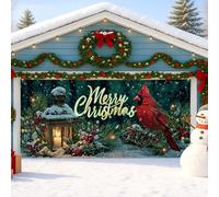 Housse de porte de garage Merry Christmas - Décoration de scène d'hiver rouge cardinal - Motif lanterne festive pour intérieur et extérieur - 397 x 180 cm