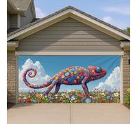 Housse de porte de garage motif caméléons floraux colorés, 2,1 x 4,9 m, grands caméléons à fleurs, décorations de garage, décoration de fête de jardin printanière, fond artistique animalier vif, 397 x