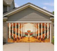 Housse de porte de garage motif cerf, bouleau rustique, feuilles d'automne, orange, décoration d'intérieur pour porche, terrasse, cour, fête extérieure, 400 x 180 cm