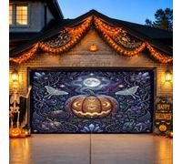 Housse de porte de garage motif citrouilles célestes mystiques pour | Motifs de lune céleste, décorations de porte de garage, motifs mystiques, accents botaniques sombres