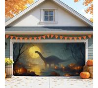 Housse de porte de garage motif dinosaure mystique, grandes décorations d'Halloween, décoration de fond de fête extérieure et intérieure d'automne, 397 x 180 cm