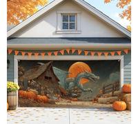 Housse de porte de garage motif dragon d'Halloween, citrouille grange vintage, grandes décorations de porte de garage, décoration de fond de fête intérieure et extérieure d'automne, 397 x 180 cm