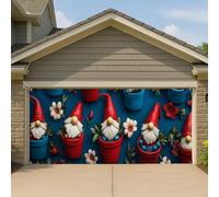 Housse de porte de garage motif nain fantaisiste rouge et bleu - Grande bannière de garage - Décoration de fête intérieure et extérieure - 400 x 180 cm