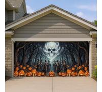 Housse de porte de garage motif tête de mort, citrouilles sombres effrayantes, squelette d'Halloween, décoration d'intérieur pour jardin, extérieur, fête intérieure, 400 x 180 cm