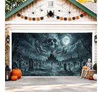 Housse de porte de garage motif tête de mort gothique effrayante, château d'Halloween pour garage, décoration d'intérieur pour fête, cour, extérieur, toile de fond de fête, 400 x 180 cm