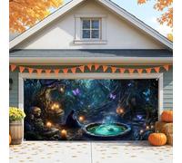 Housse de porte de garage Mystical Witch - Forêt enchantée sombre - Grande décoration de porte de garage - Décoration d'intérieur et d'extérieur pour Halloween - 397 x 180 cm
