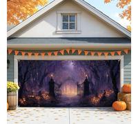 Housse de porte de garage mystique pour Halloween, forêt enchantée violette, grandes décorations de porte de garage, décoration d'intérieur et d'extérieur pour fête d'automne 400 x 180 cm