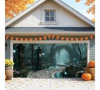 Housse de porte de garage mystique pour jardin, chemin de forêt enchantée, grandes décorations de porte de garage, décoration d'intérieur et d'extérieur pour Halloween, décoration d'automne 397 x 180