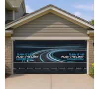 Housse de porte de garage noire moderne, design élégant de piste de course pour décoration extérieure, esthétique toute l'année, 397 x 180 cm