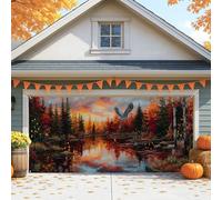 Housse de porte de garage panoramique d'automne, paysage rustique orange, grandes décorations de porte de garage, décoration de fête d'automne extérieure et intérieure, 397 x 180 cm
