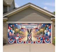 Housse de porte de garage patriotique colorée avec boules flottantes et bannières, parfaite pour la décoration extérieure du jour de l'indépendance, 400 x 180 cm