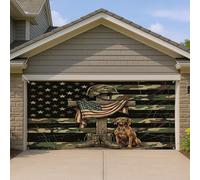 Housse de porte de garage patriotique, décorations sur le thème militaire camouflage, vert armée et marron, décoration d'extérieur pour le jour du souvenir et la journée des anciens combattants, art
