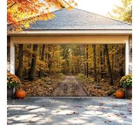 Housse de porte de garage paysage de chemin de forêt d'automne 397 x 180 cm | Sentier de forêt d'automne, bannière de porte de garage, feuillage doré, extérieur saisonnier de la maison, paysage boisé