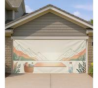Housse de porte de garage paysage de montagne, décorations d'extérieur pastel douces, décoration de fête de pique-nique d'été, décoration d'intérieur sur le thème de la nature, 397 x 180 cm