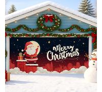 Housse de porte de garage Père Noël, décorations de vacances festives pour Noël, décoration d'extérieur d'hiver rouge et blanc, fond de fête joyeux Noël, 397 x 180 cm