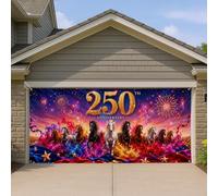 Housse de porte de garage pour 250e anniversaire de mariage, motif coloré de célébration avec chevaux, décoration extérieure festive pour fête et événement, thème patriotique, 397 x 180 cm